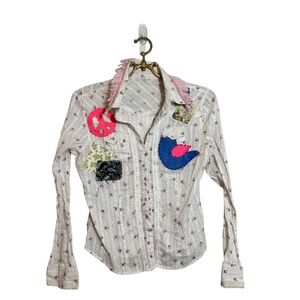 Kids Floral Patchwork Shirt Novelty Applique Upcycled Hippie Vintage